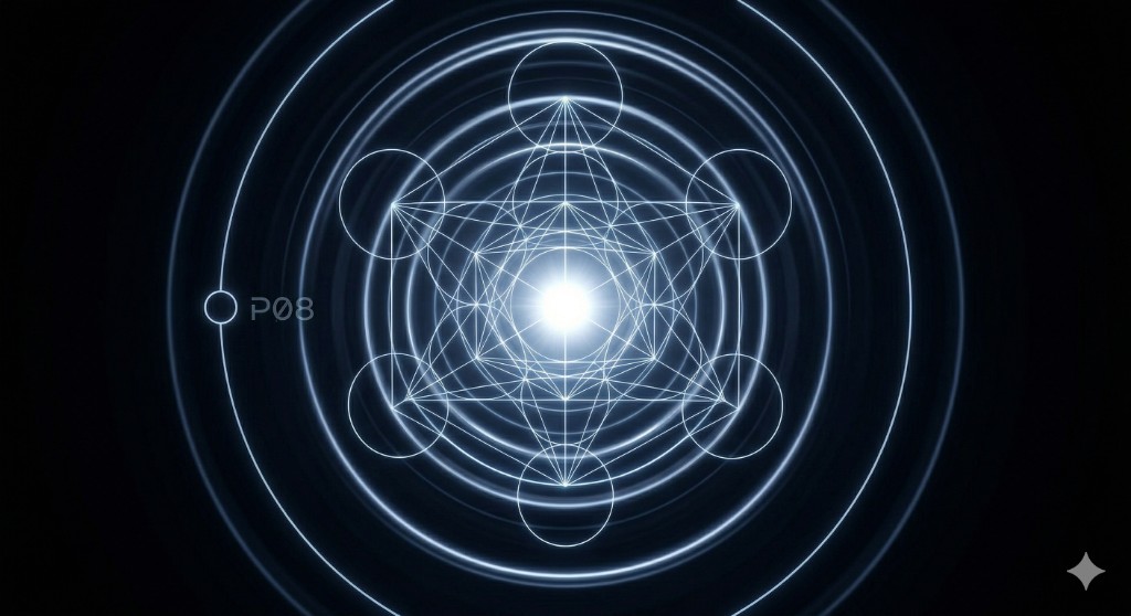 Spiritual Layer — Metatron-style sacred geometry with concentric cyan rings on black